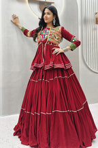 Maroon Cotton Kachchi Worked Peplum Chaniya Choli
