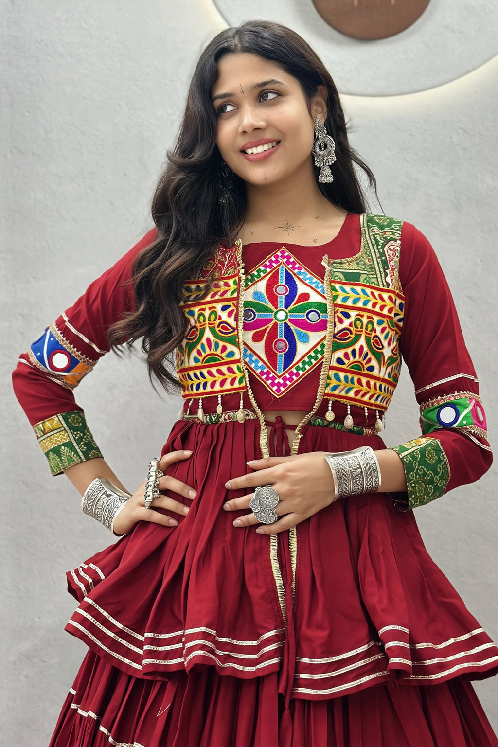Maroon Cotton Kachchi Worked Peplum Chaniya Choli