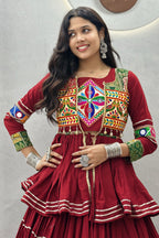 Maroon Cotton Kachchi Worked Peplum Chaniya Choli