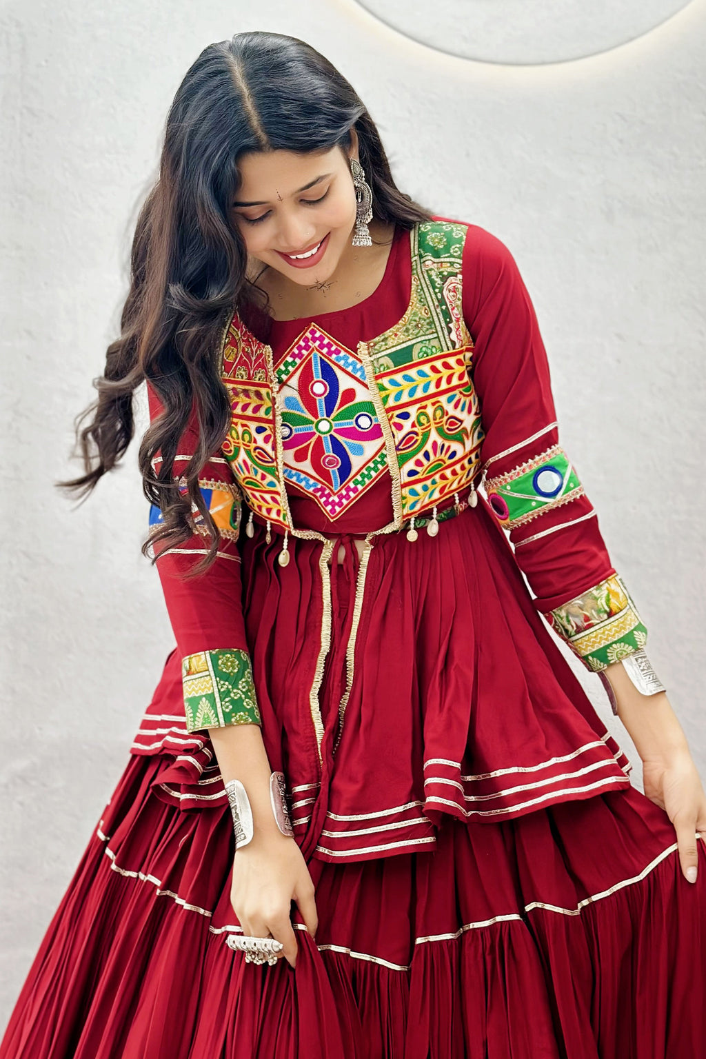 Maroon Cotton Kachchi Worked Peplum Chaniya Choli