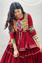 Maroon Cotton Kachchi Worked Peplum Chaniya Choli