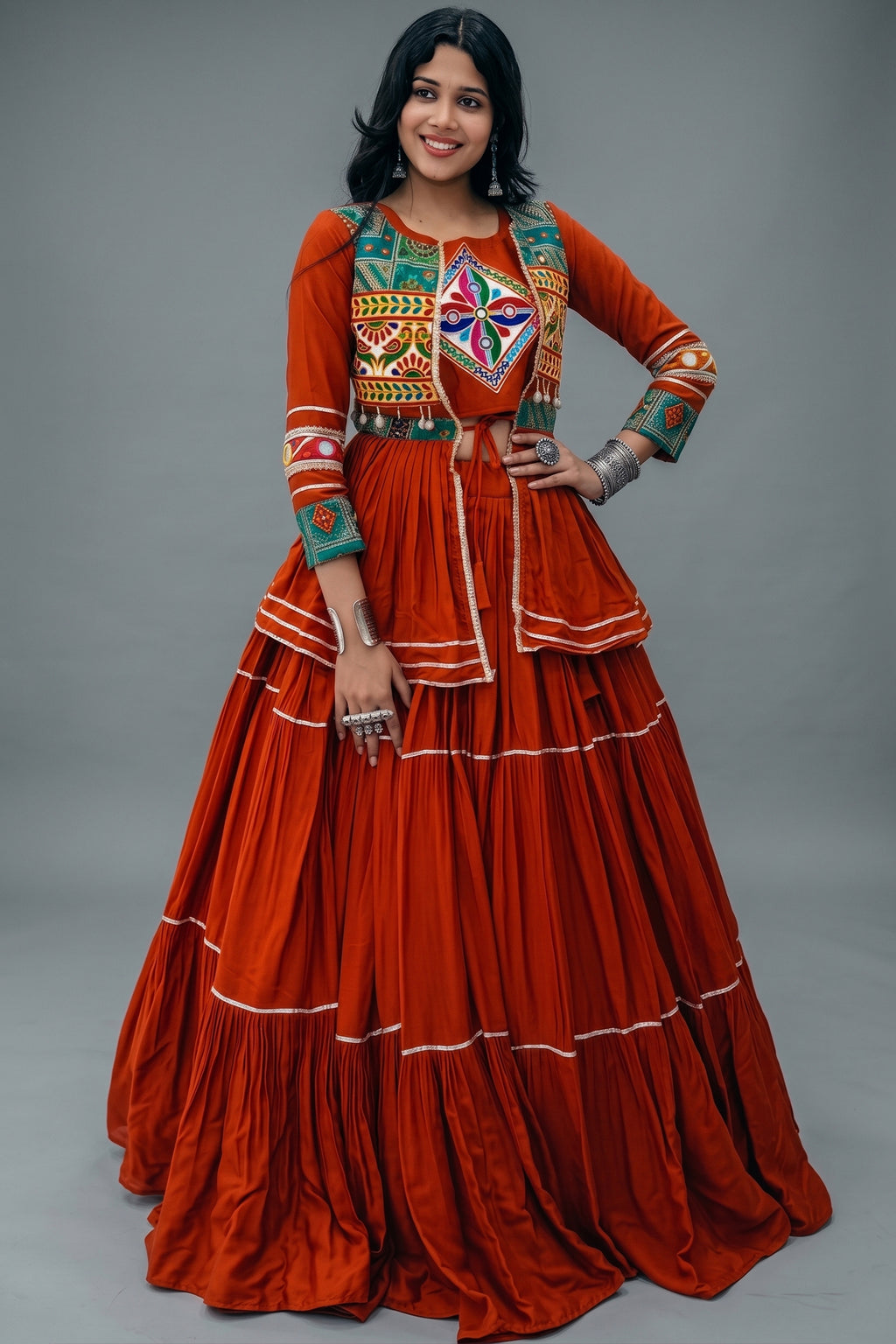 Red Cotton Kachchi Worked Peplum Chaniya Choli