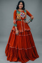 Red Cotton Kachchi Worked Peplum Chaniya Choli