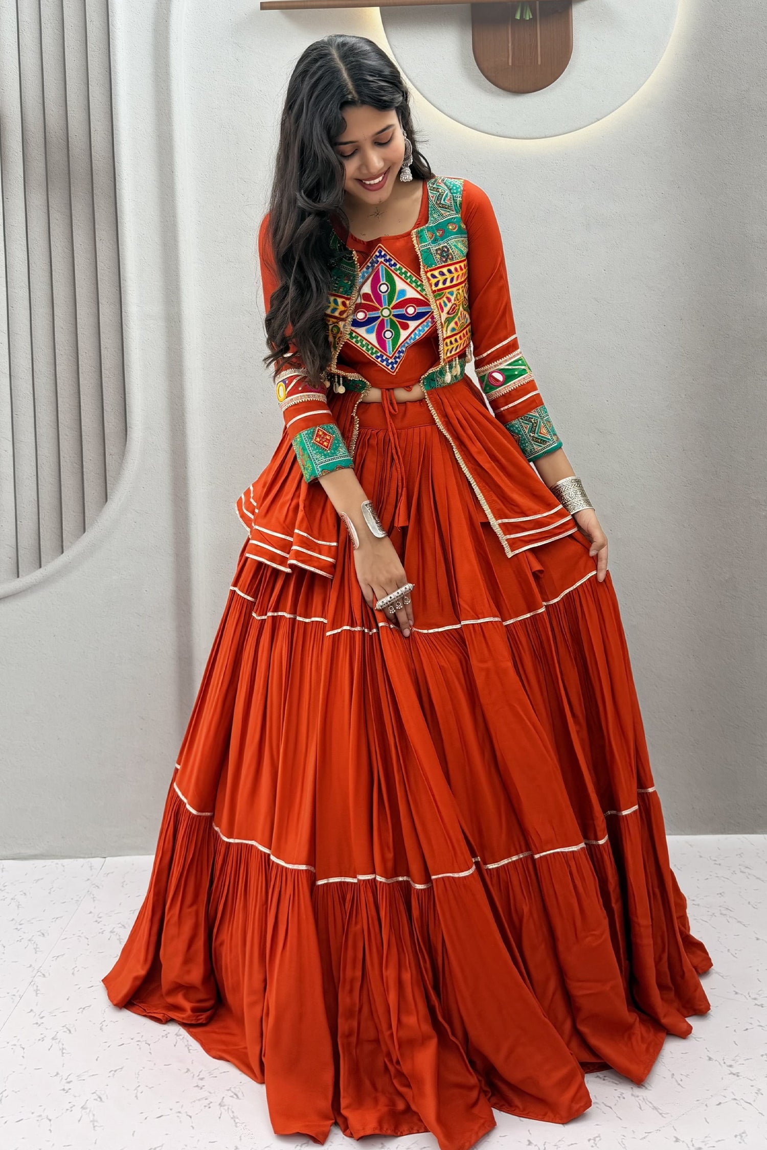 Red Cotton Kachchi Worked Peplum Chaniya Choli