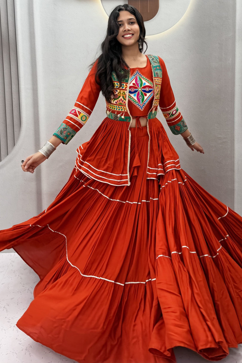 Red Cotton Kachchi Worked Peplum Chaniya Choli