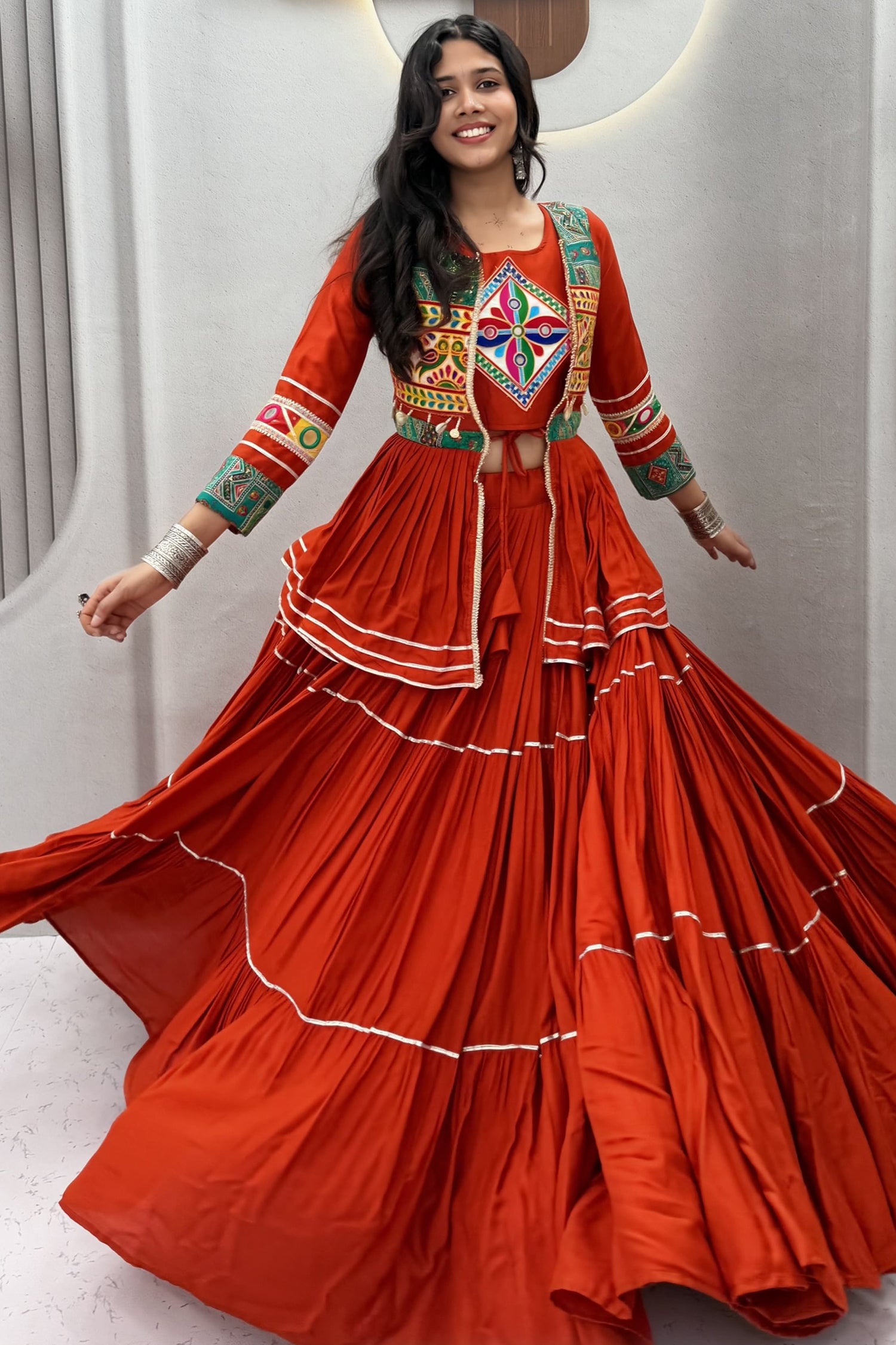 Red Cotton Kachchi Worked Peplum Chaniya Choli