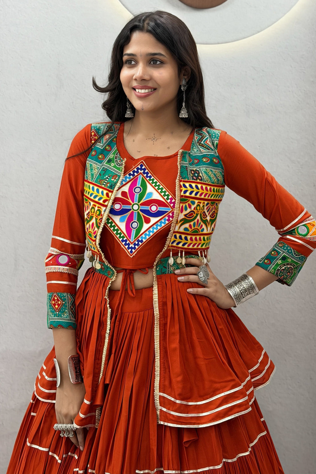 Red Cotton Kachchi Worked Peplum Chaniya Choli
