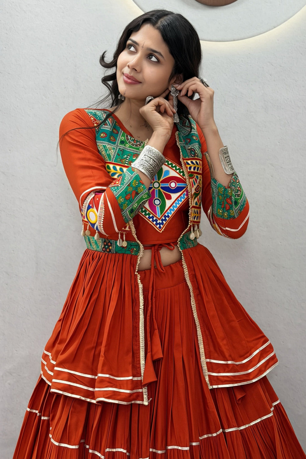 Red Cotton Kachchi Worked Peplum Chaniya Choli