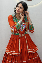 Red Cotton Kachchi Worked Peplum Chaniya Choli