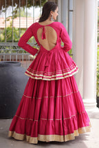 Pink Cotton Flared Chaniya Choli