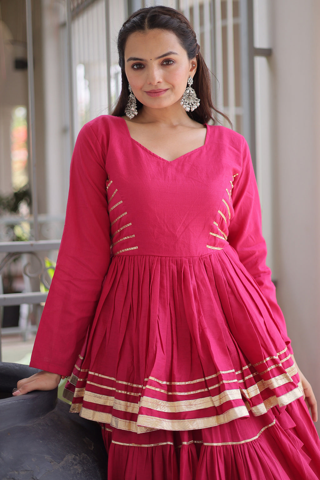 Pink Cotton Flared Chaniya Choli