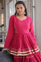 Pink Cotton Flared Chaniya Choli