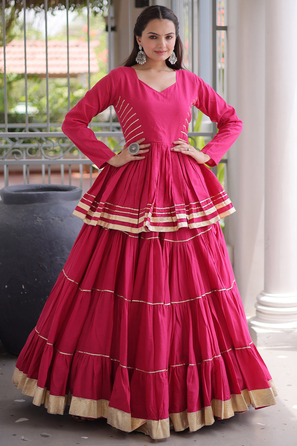 Pink Cotton Flared Chaniya Choli
