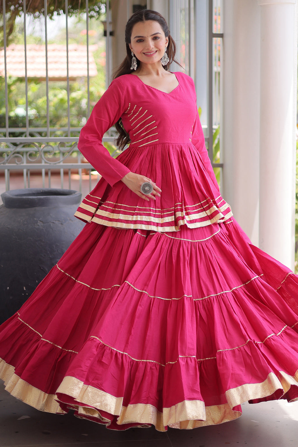 Pink Cotton Flared Chaniya Choli