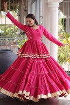 Pink Cotton Flared Chaniya Choli