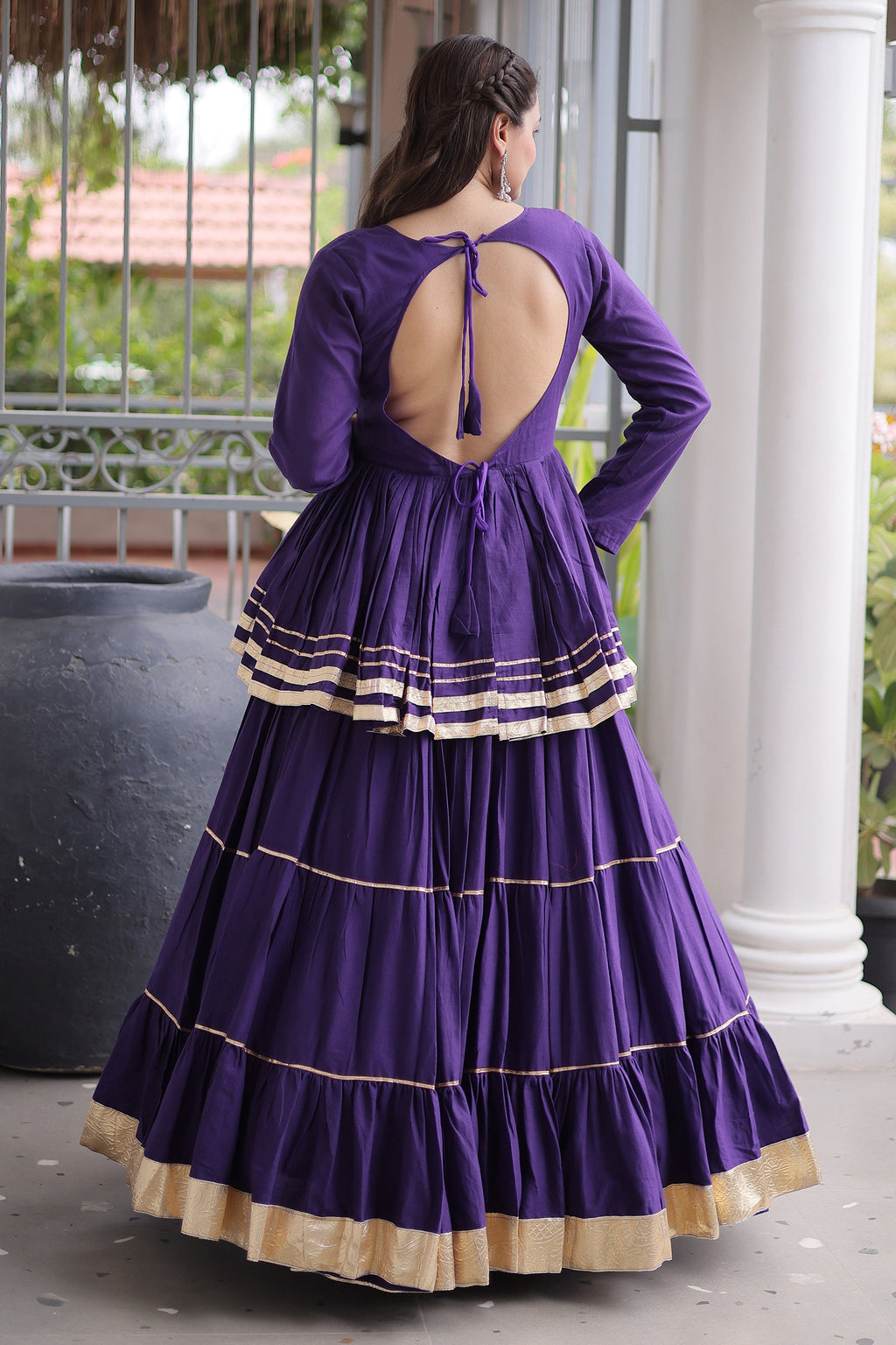 Purple Cotton Flared Chaniya Choli