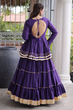 Purple Cotton Flared Chaniya Choli