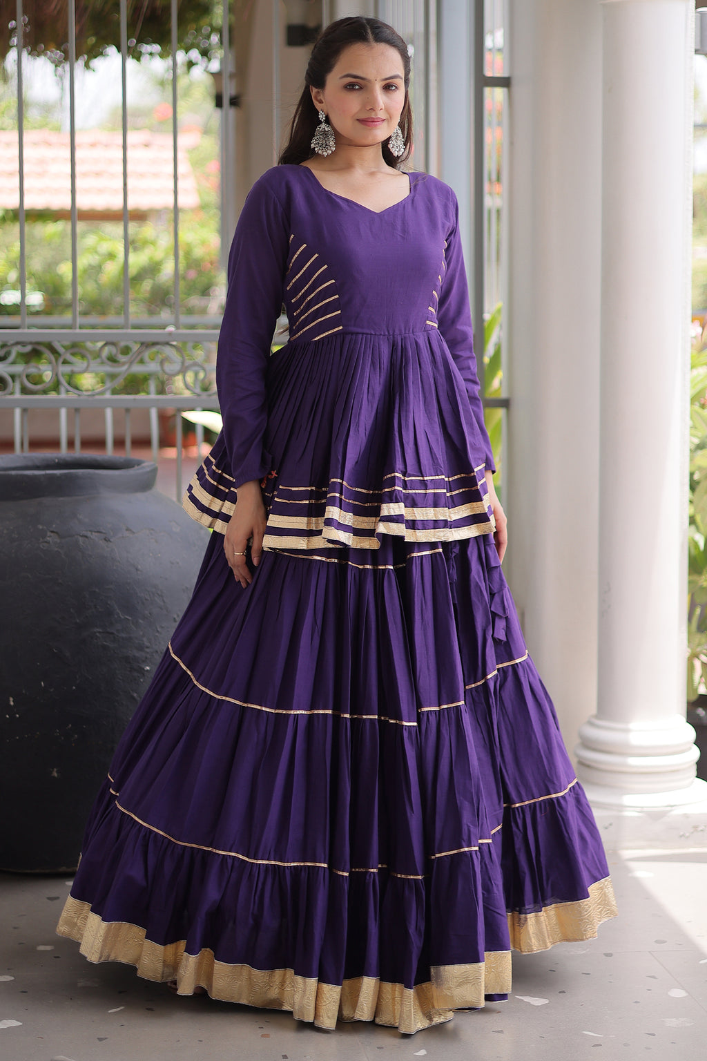 Purple Cotton Flared Chaniya Choli