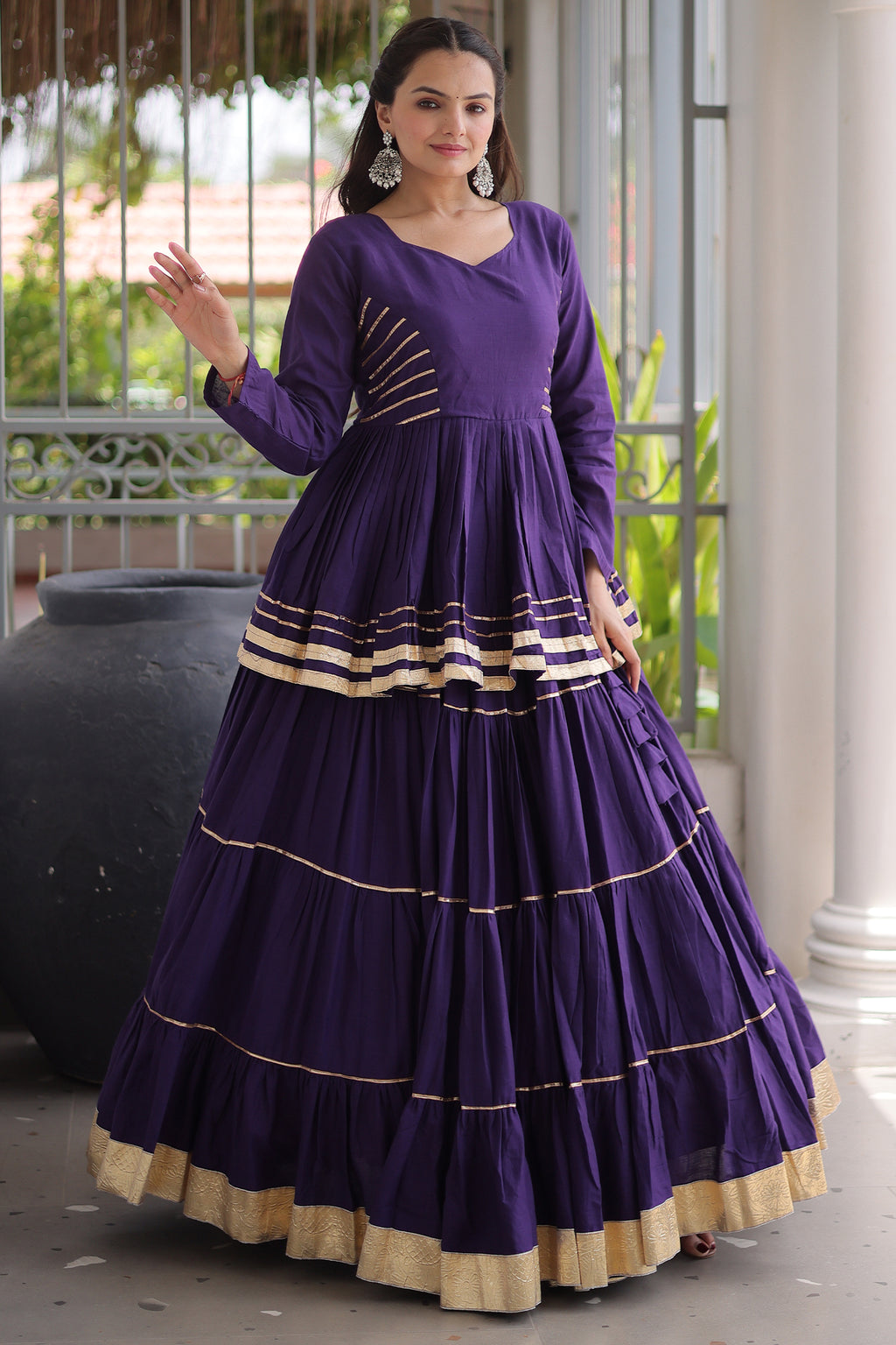 Purple Cotton Flared Chaniya Choli
