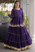 Purple Cotton Flared Chaniya Choli
