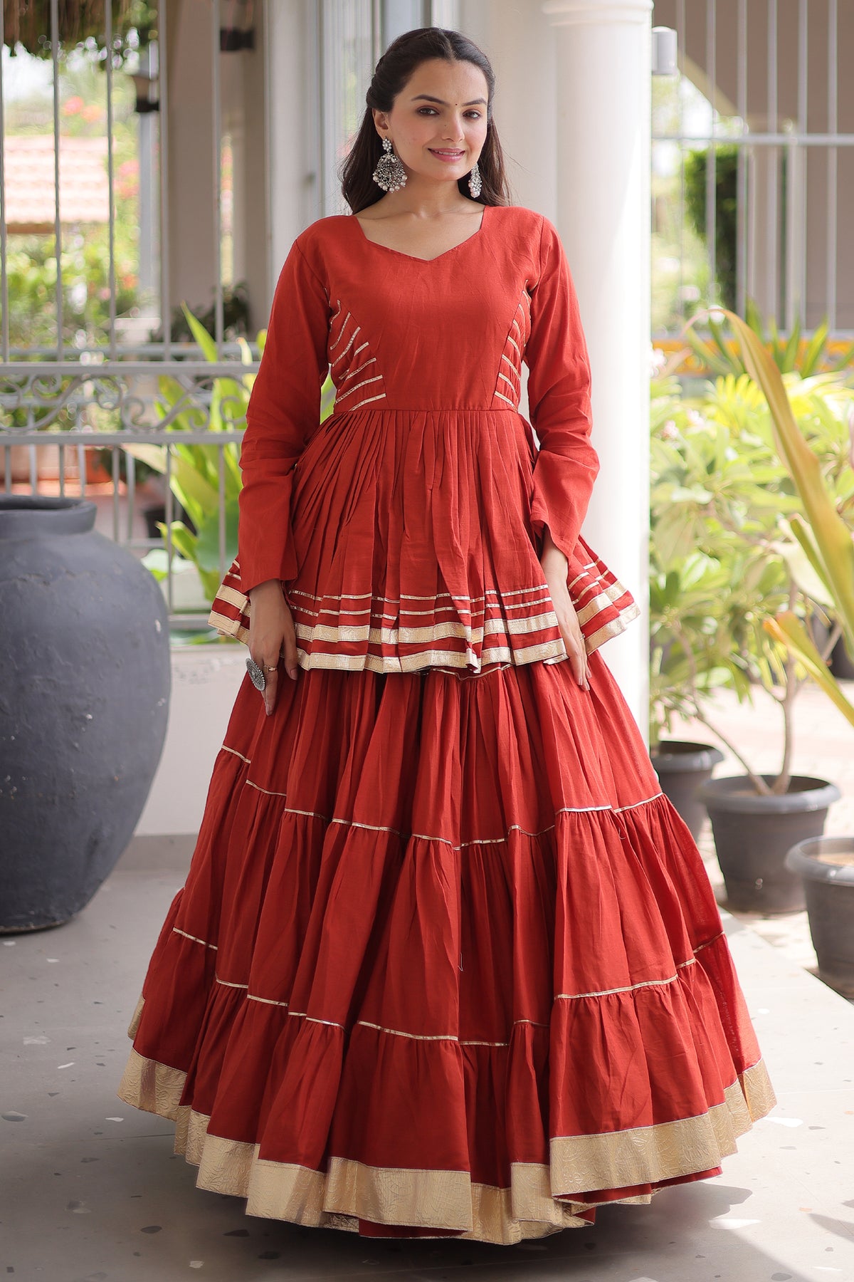 Orange Cotton Flared Chaniya Choli