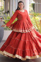 Orange Cotton Flared Chaniya Choli