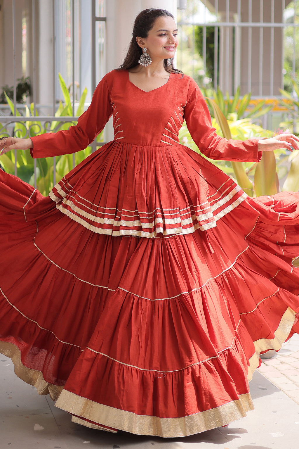 Orange Cotton Flared Chaniya Choli