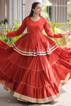 Orange Cotton Flared Chaniya Choli