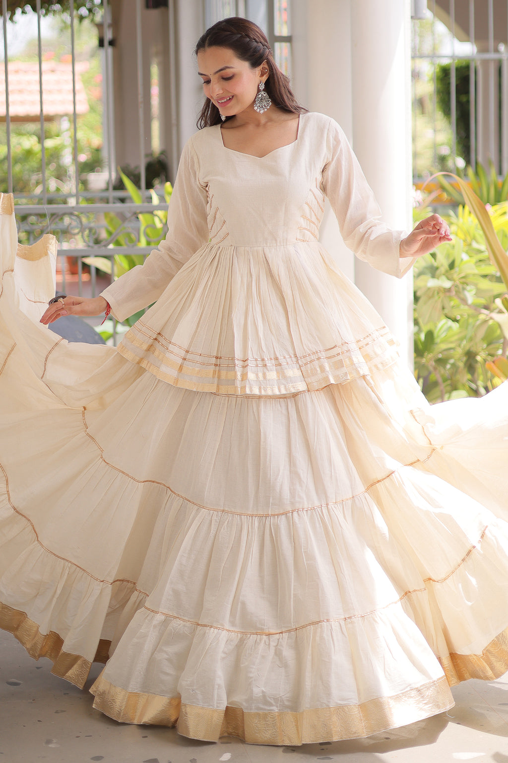 Pearl White Cotton Flared Chaniya Choli