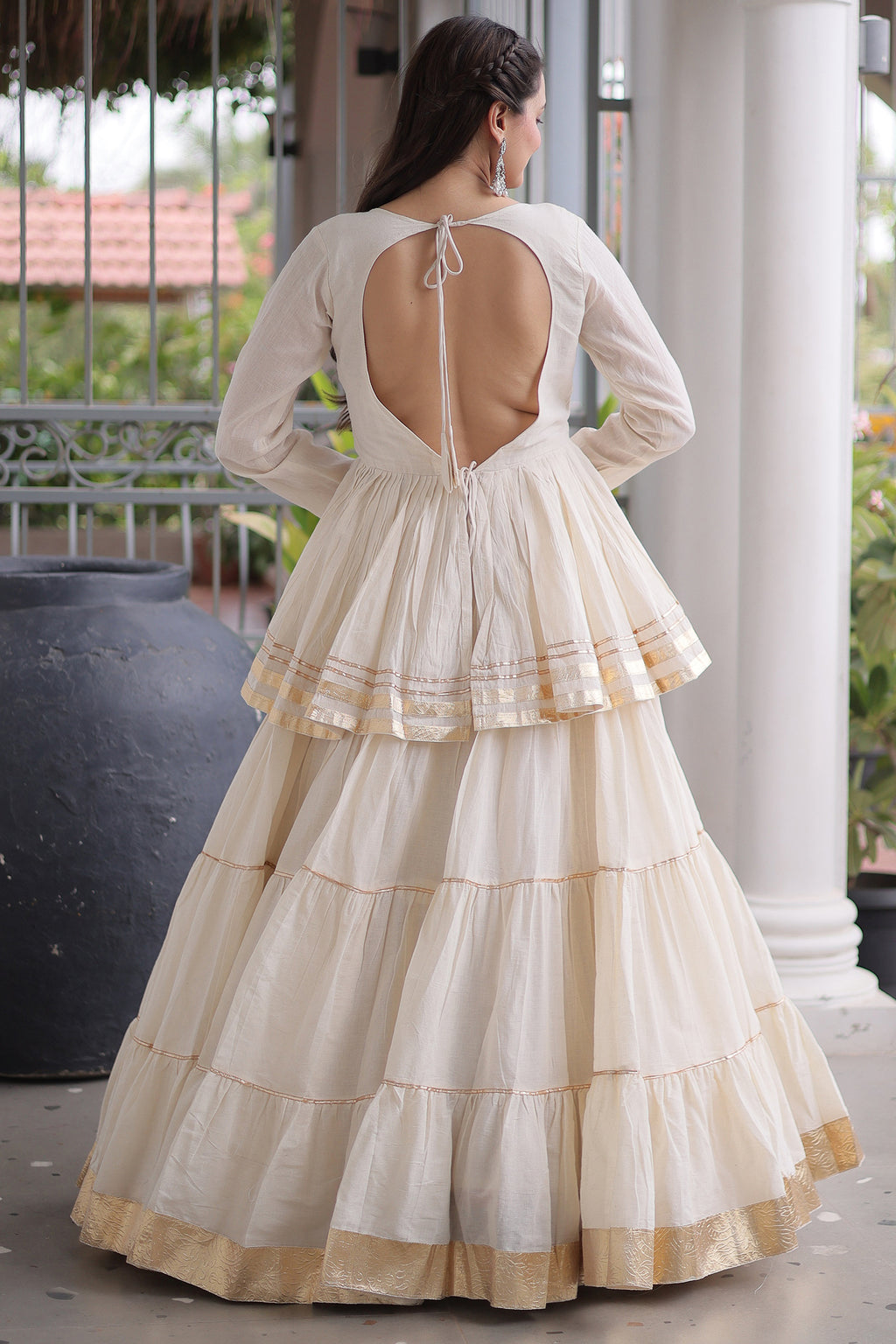 Pearl White Cotton Flared Chaniya Choli