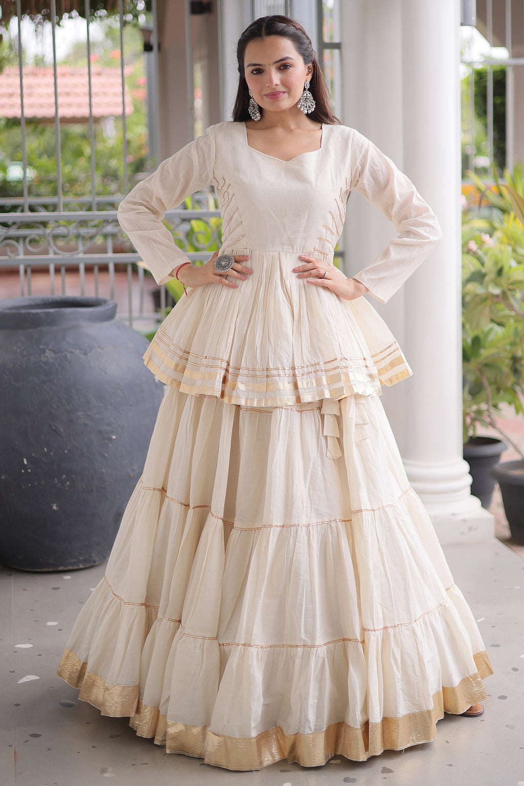 Pearl White Cotton Flared Chaniya Choli