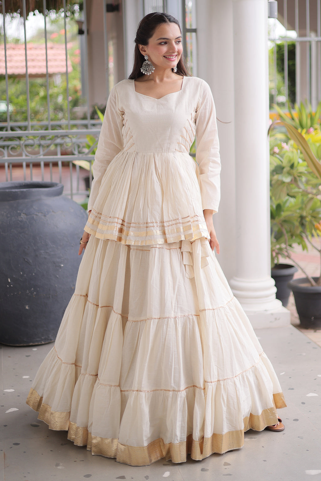 Pearl White Cotton Flared Chaniya Choli