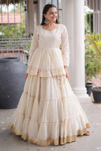 Pearl White Cotton Flared Chaniya Choli