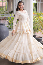 Pearl White Cotton Flared Chaniya Choli