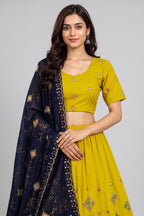 Yellow Art Silk Sequin Embroidered Chaniya Choli