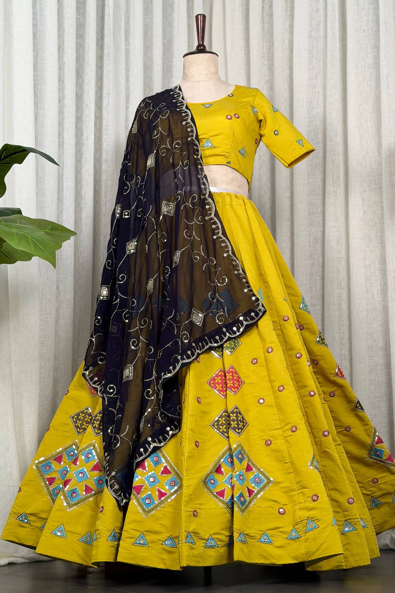 Yellow Art Silk Sequin Embroidered Chaniya Choli