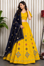 Yellow Art Silk Sequin Embroidered Chaniya Choli