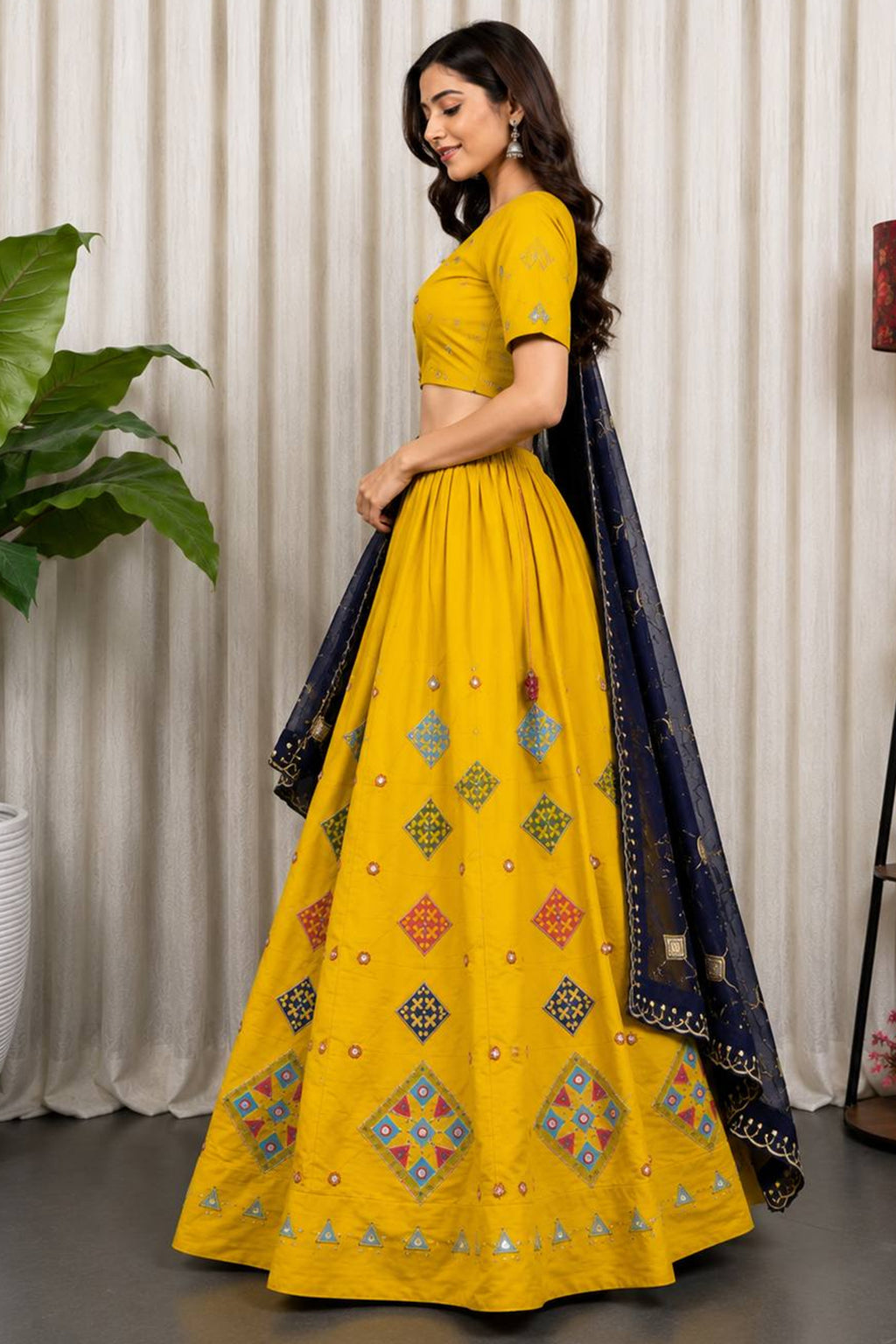 Yellow Art Silk Sequin Embroidered Chaniya Choli