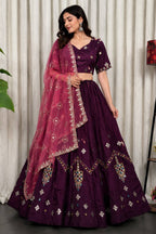 Wine Art Silk Sequin Embroidered Chaniya Choli