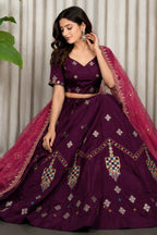 Wine Art Silk Sequin Embroidered Chaniya Choli