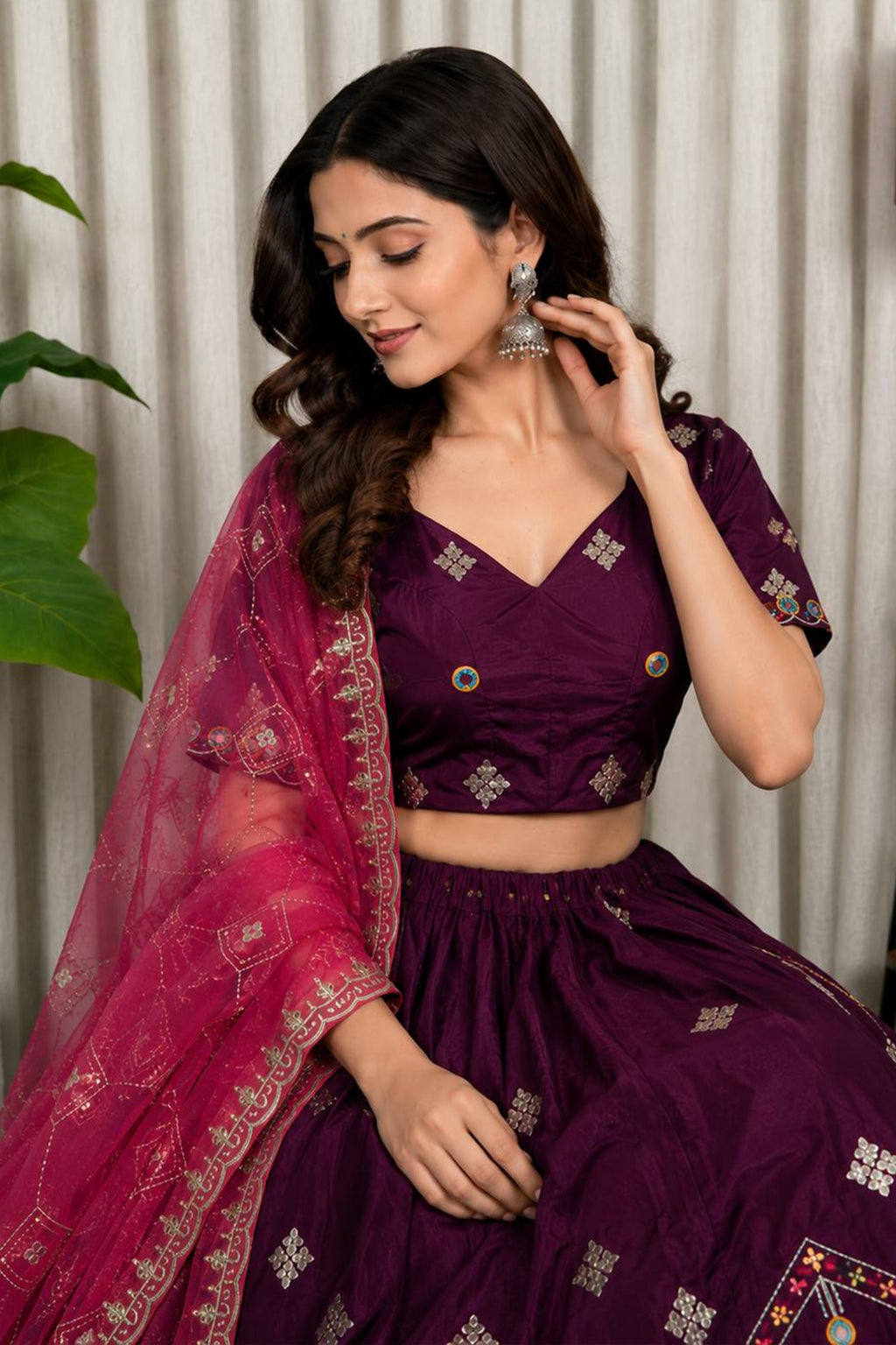 Wine Art Silk Sequin Embroidered Chaniya Choli
