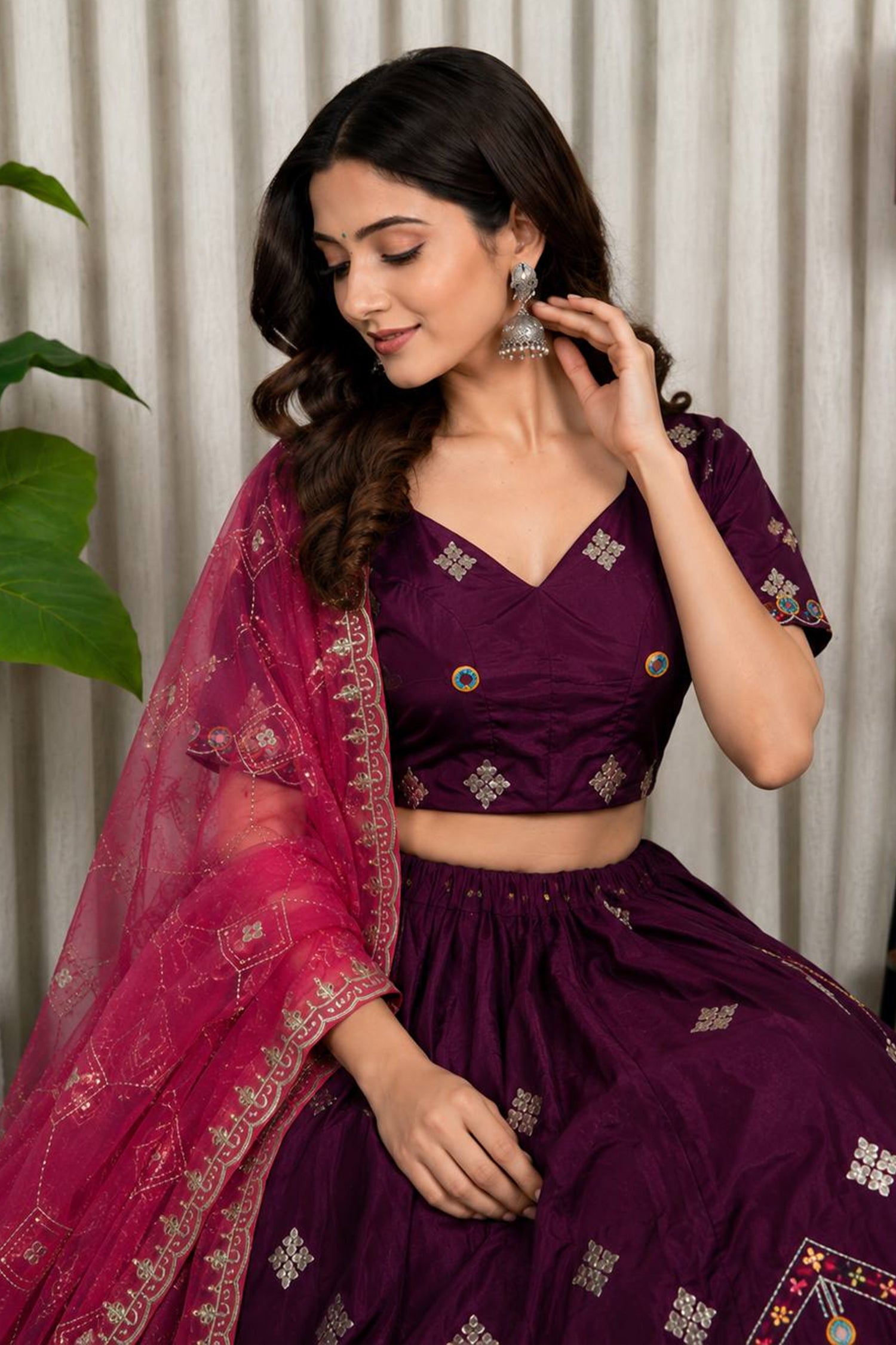 Wine Art Silk Sequin Embroidered Chaniya Choli