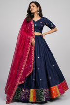 Blue Art Silk Sequin Embroidered Chaniya Choli