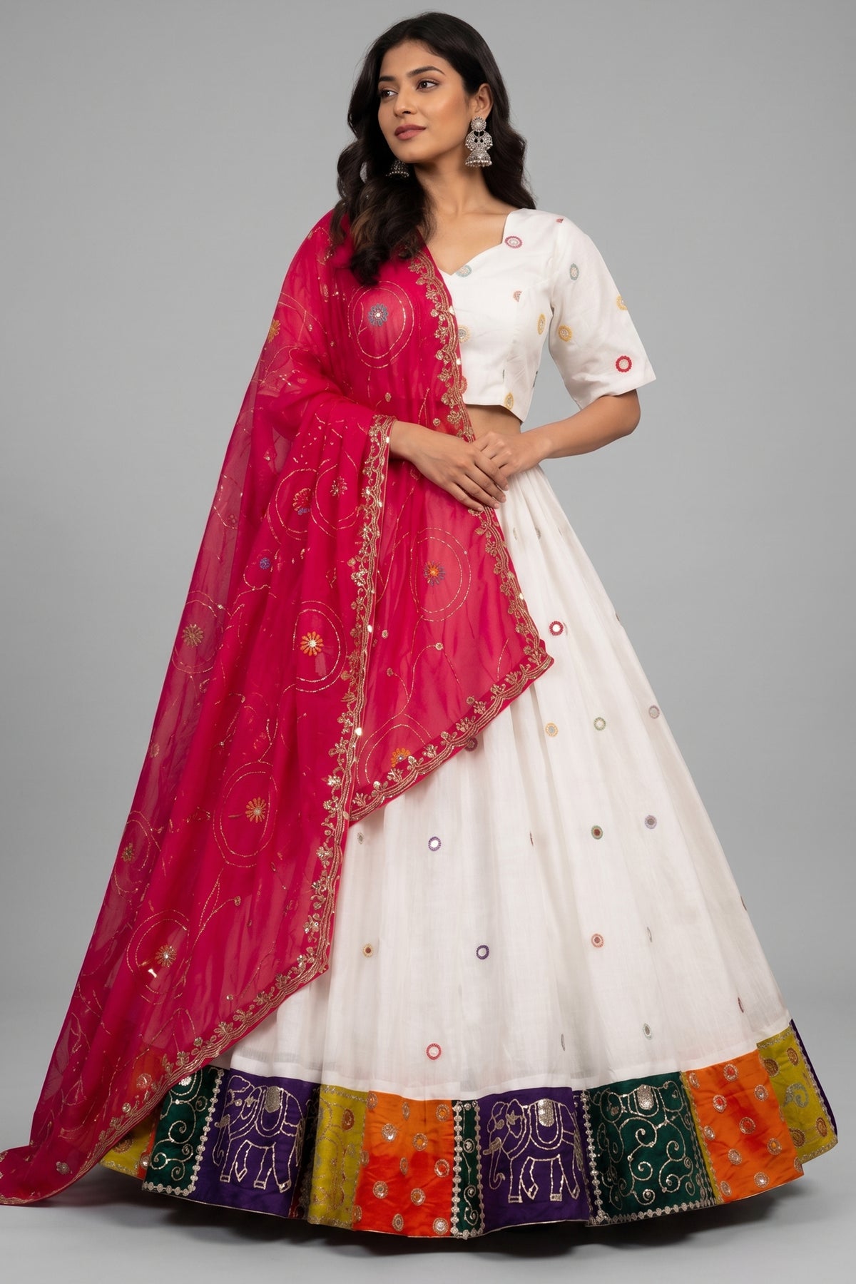 Pearl White Art Silk Sequin Embroidered Chaniya Choli Main image