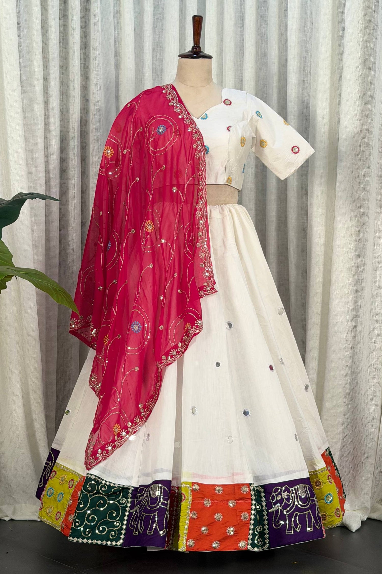 Pearl White Art Silk Sequin Embroidered Chaniya Choli