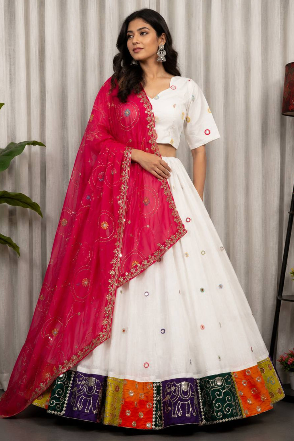 Pearl White Art Silk Sequin Embroidered Chaniya Choli