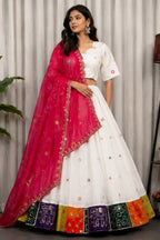 Pearl White Art Silk Sequin Embroidered Chaniya Choli