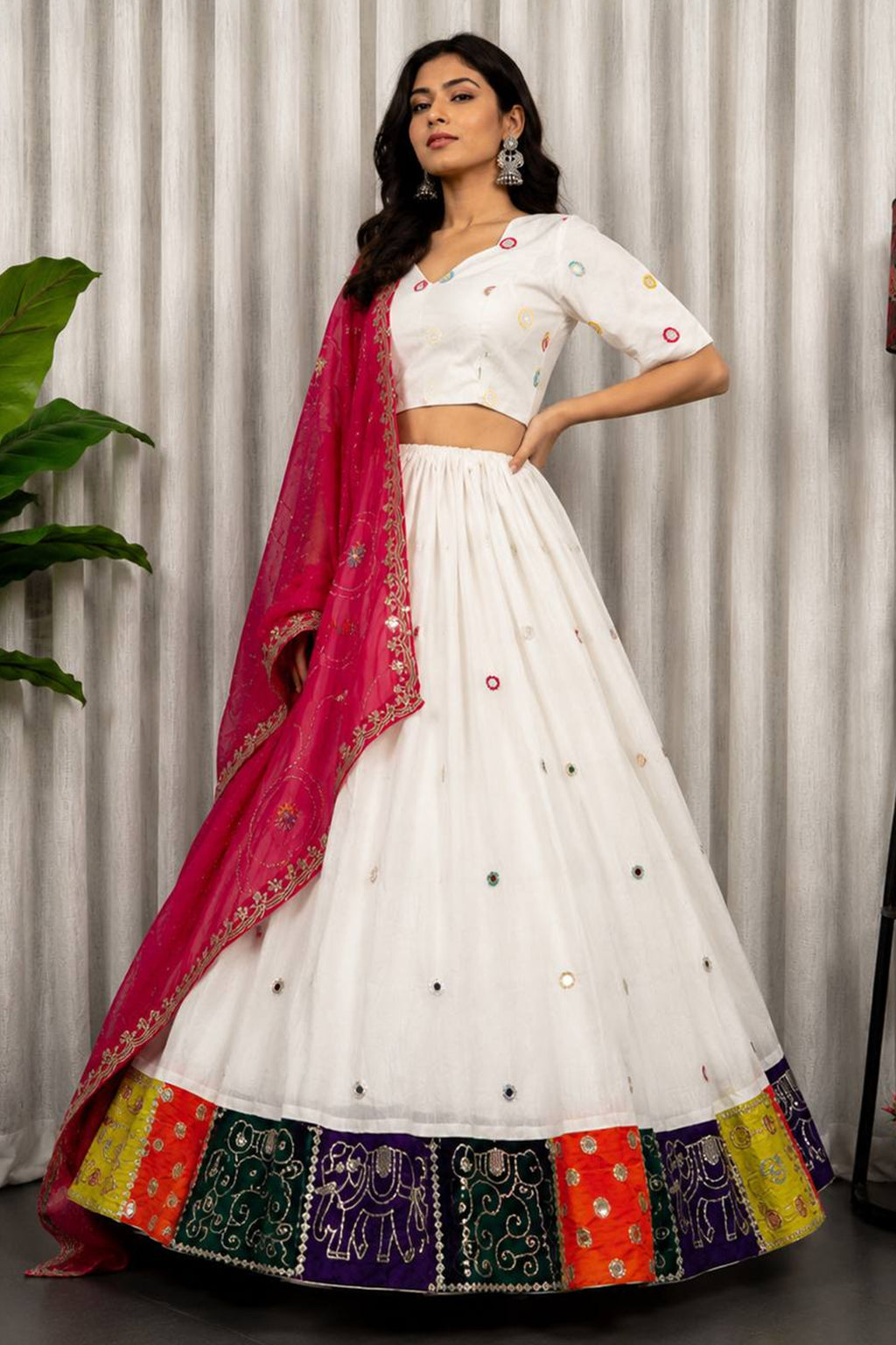 Pearl White Art Silk Sequin Embroidered Chaniya Choli