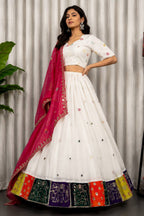 Pearl White Art Silk Sequin Embroidered Chaniya Choli