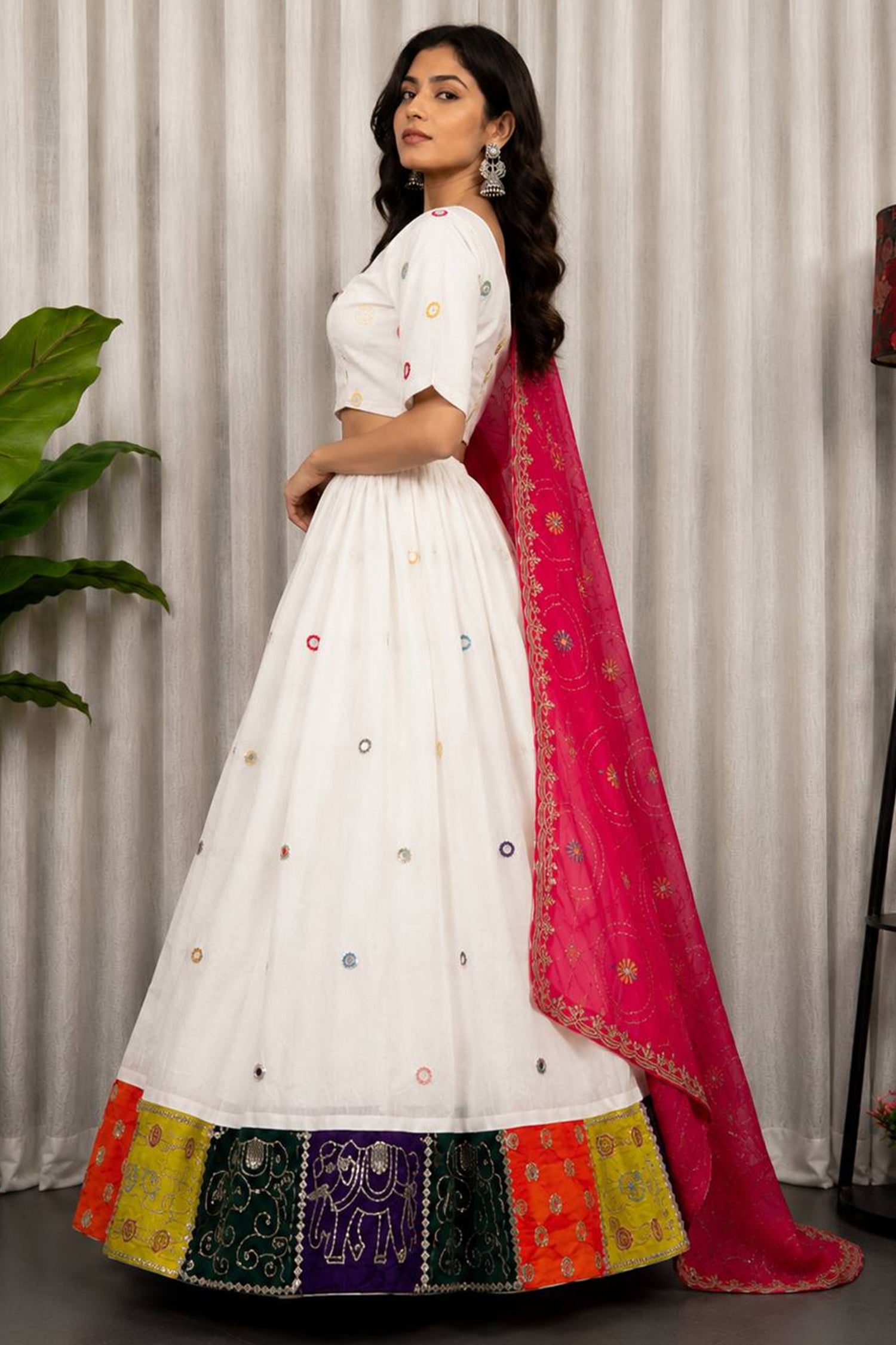 Pearl White Art Silk Sequin Embroidered Chaniya Choli